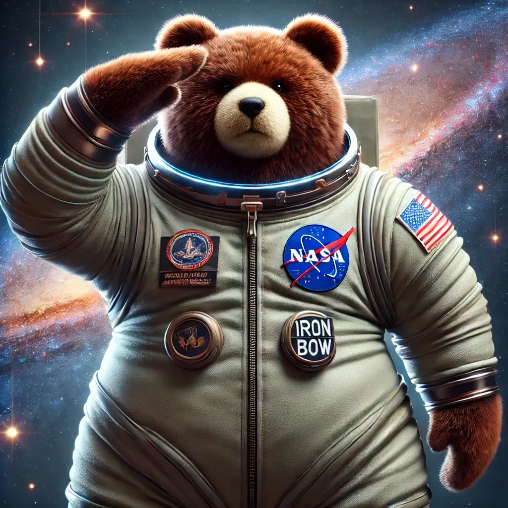 DALL·E 2025-01-21 18.18.25 - A photorealistic illustration of a large, big, and fat teddy bear with dark brown fur wearing a highly detailed, formal spacesuit. The spacesuit inclu